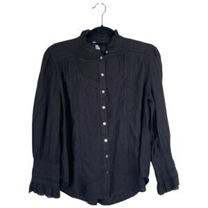 SUNDANCE Louisa Button Front Blouse Onyx Black Victorian Prairie Size Medium P